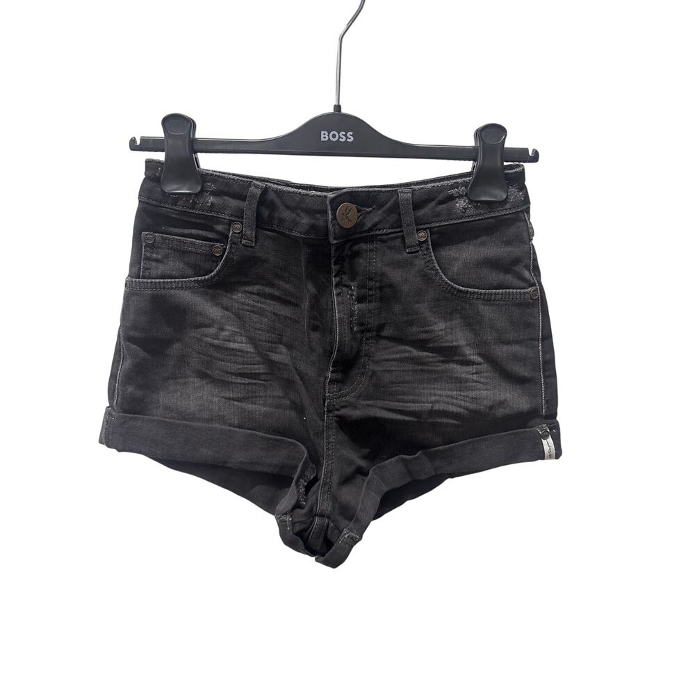 One Teaspoon Sz 26 High Waist Bandit Black Roll Cuffed Casual Denim Jean Shorts